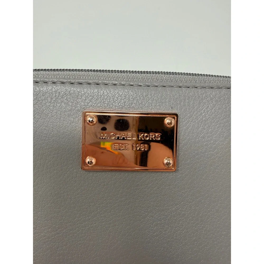 Michael Kors Zip Around Wallet Gray Leather Rose Gold‎ Hardware Continental